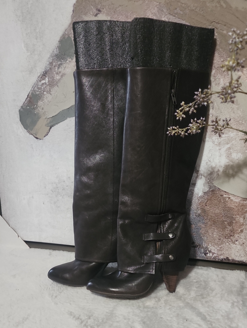 Vintage Miss Sixty Harper Brown Leather Knee High Military Boots EU 39 US 8.5